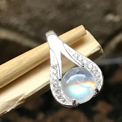 Genuine Rainbow Moonstone 925 Solid Sterling Silver Designer Pendant 20mm - Natural Rocks by Kala