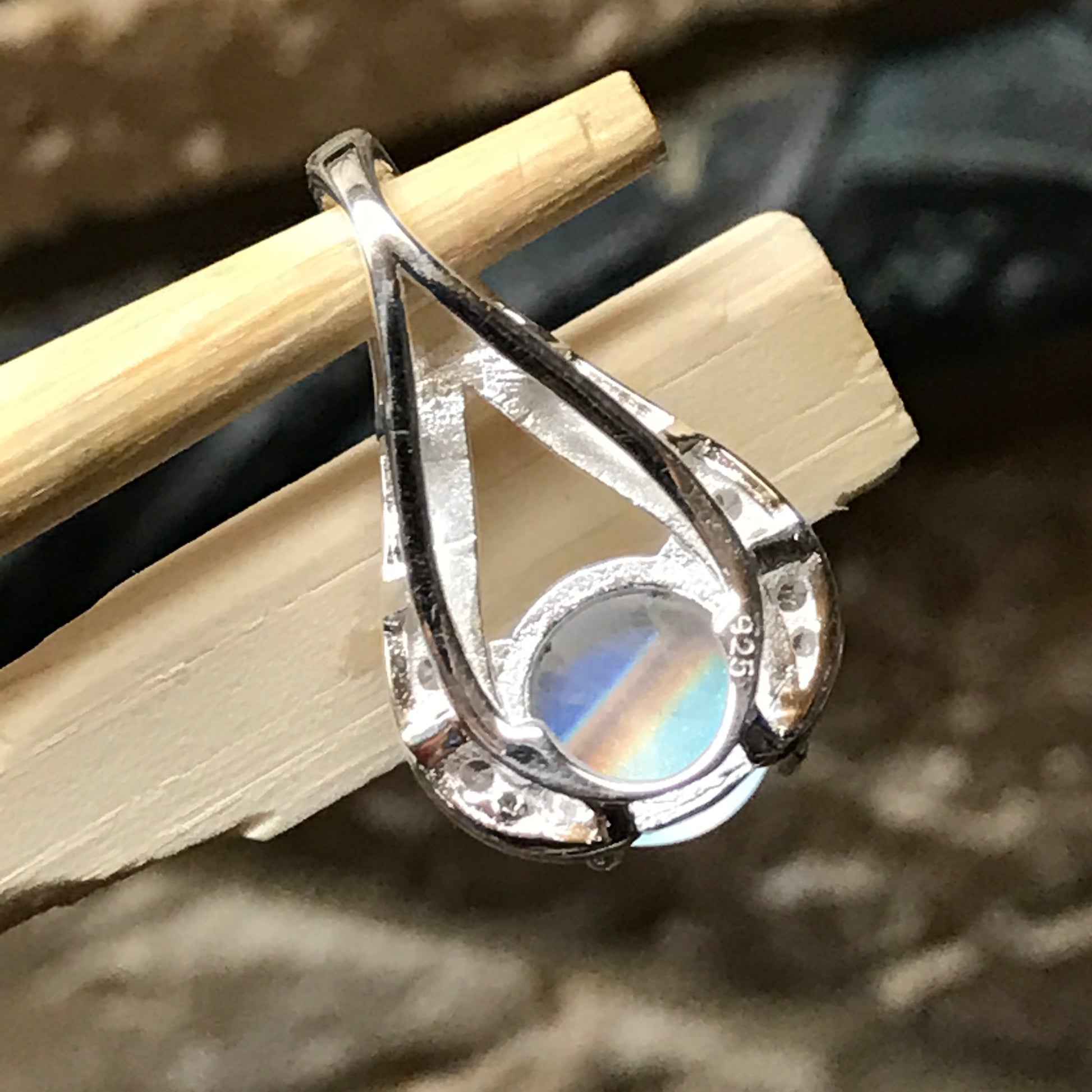 Genuine Rainbow Moonstone 925 Solid Sterling Silver Designer Pendant 20mm - Natural Rocks by Kala