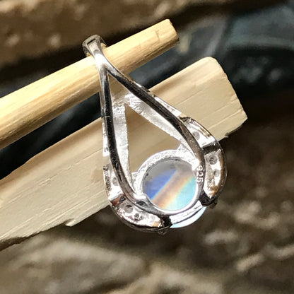 Genuine Rainbow Moonstone 925 Solid Sterling Silver Designer Pendant 20mm - Natural Rocks by Kala