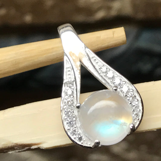 Genuine Rainbow Moonstone 925 Solid Sterling Silver Designer Pendant 20mm - Natural Rocks by Kala