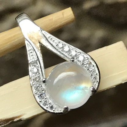 Genuine Rainbow Moonstone 925 Solid Sterling Silver Designer Pendant 20mm - Natural Rocks by Kala