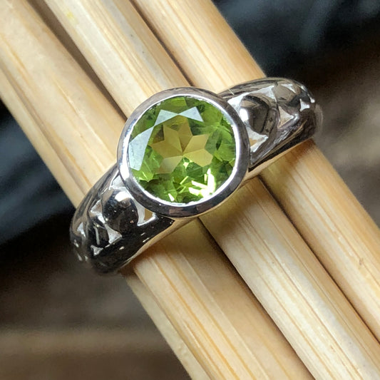 Natural 1.25ct Peridot 925 Solid Sterling Silver Engagement Ring Size 6, 7, 8, 9 - Natural Rocks by Kala