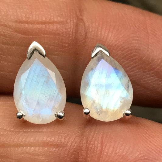 Natural Rainbow Moonstone 925 Solid Sterling Silver Earrings 10mm - Natural Rocks by Kala