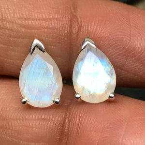 Natural Rainbow Moonstone 925 Solid Sterling Silver Earrings 10mm