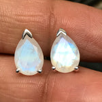 Natural Rainbow Moonstone 925 Solid Sterling Silver Earrings 10mm