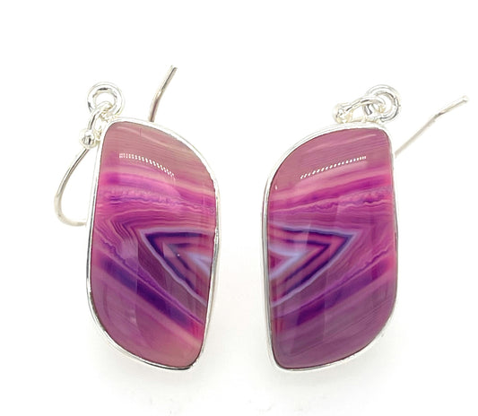 Natural Pink Lace Agate 925 Solid Sterling Silver Earrings 40mm - Natural Rocks by Kala