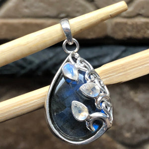 Natural Blue Labradorite, Moonstone 925 Sterling Silver Pendant 35mm - Natural Rocks by Kala