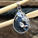 Natural Blue Labradorite, Moonstone 925 Sterling Silver Pendant 35mm - Natural Rocks by Kala