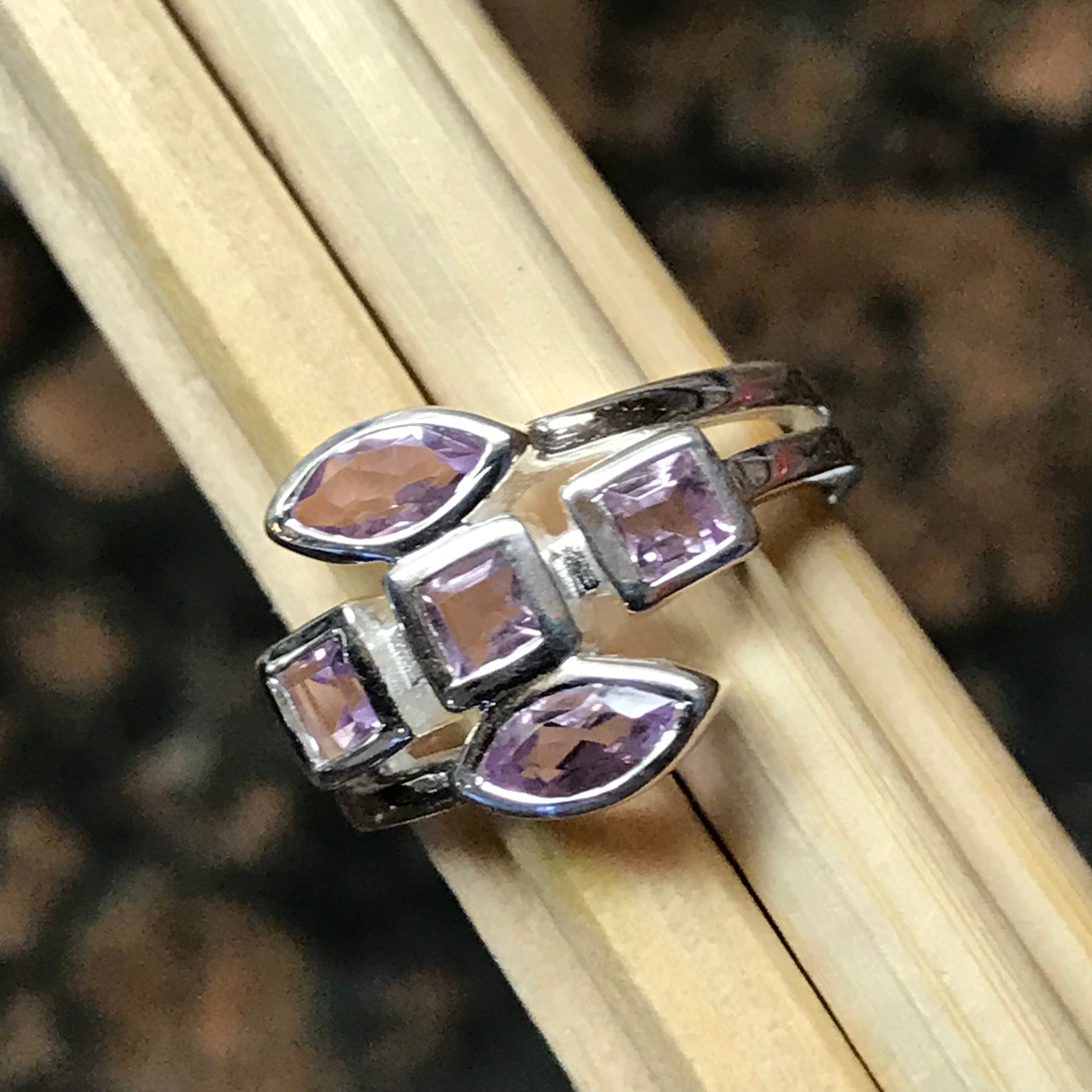 Natural 2ct Purple Amethyst 925 Solid Sterling Silver Ring Size 6, 7, 8 - Natural Rocks by Kala
