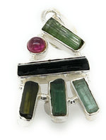 Natural Green Tourmaline, Pink Tourmaline 925 Solid Sterling Silver Pendant 34mm