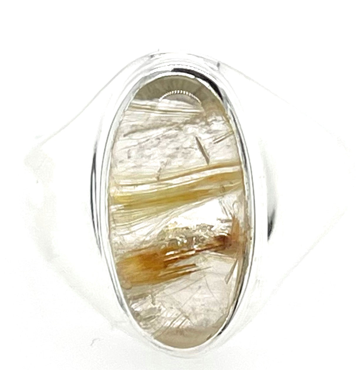 Genuine Golden Rutilated Quartz 925 Solid Sterling Silver Unisex Ring Size 8.75 - Natural Rocks by Kala