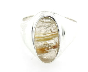 Genuine Golden Rutilated Quartz 925 Solid Sterling Silver Unisex Ring Size 8.75 - Natural Rocks by Kala