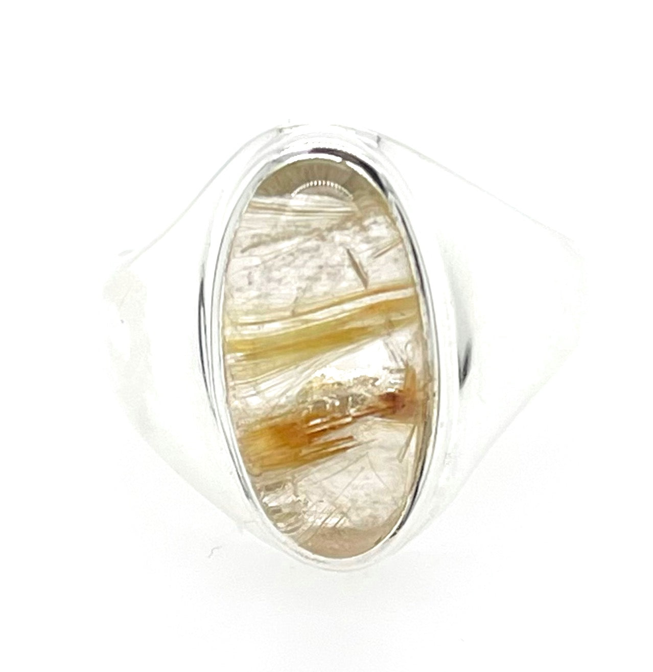 Genuine Golden Rutilated Quartz 925 Solid Sterling Silver Unisex Ring Size 8.75 - Natural Rocks by Kala