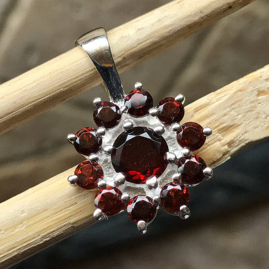 Genuine 6ct Fire Garnet 925 Solid Sterling Silver Pendant 24mm - Natural Rocks by Kala