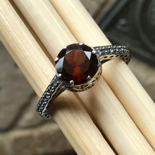 Natural 1ct Pyrope Garnet 925 Solid Sterling Silver Engagement Ring Size 6, 8 - Natural Rocks by Kala