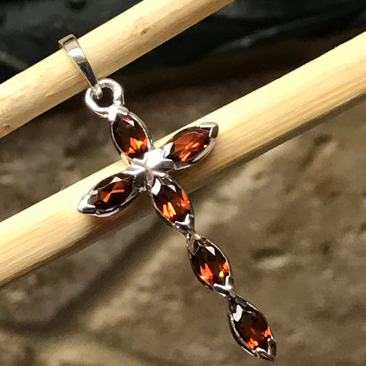 Natural 2.5ct Fire Garnet 925 Solid Sterling Silver Cross Pendant 38mm - Natural Rocks by Kala