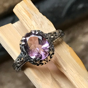 Natural 1.5ct Purple Amethyst 925 Solid Sterling Silver Engagement Ring Size 6, 8 - Natural Rocks by Kala