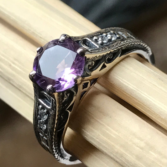 Natural 1ct Purple Amethyst 925 Solid Sterling Silver Engagement Ring Size 6, 7, 8, 9 - Natural Rocks by Kala