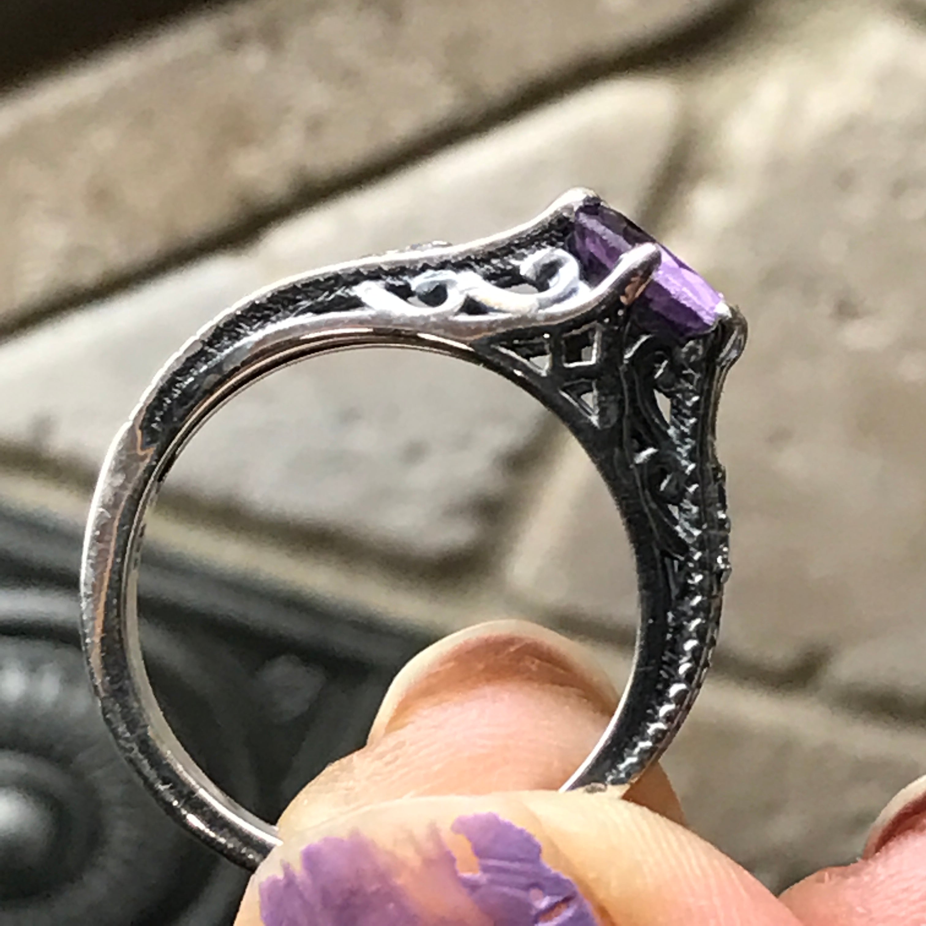 Natural 1ct Purple Amethyst 925 Solid Sterling Silver Engagement Ring Size 6, 7, 8, 9 - Natural Rocks by Kala