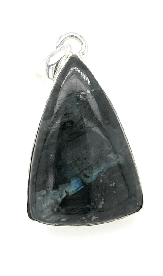 Natural Larvikite Black Moonstone 925 Solid Sterling Silver Pendant 35mm - Natural Rocks by Kala
