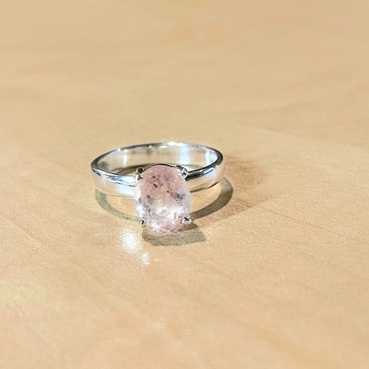 Natural Pink Morganite 925 Sterling Silver Engagement Ring Size 6.25, 7 - Natural Rocks by Kala