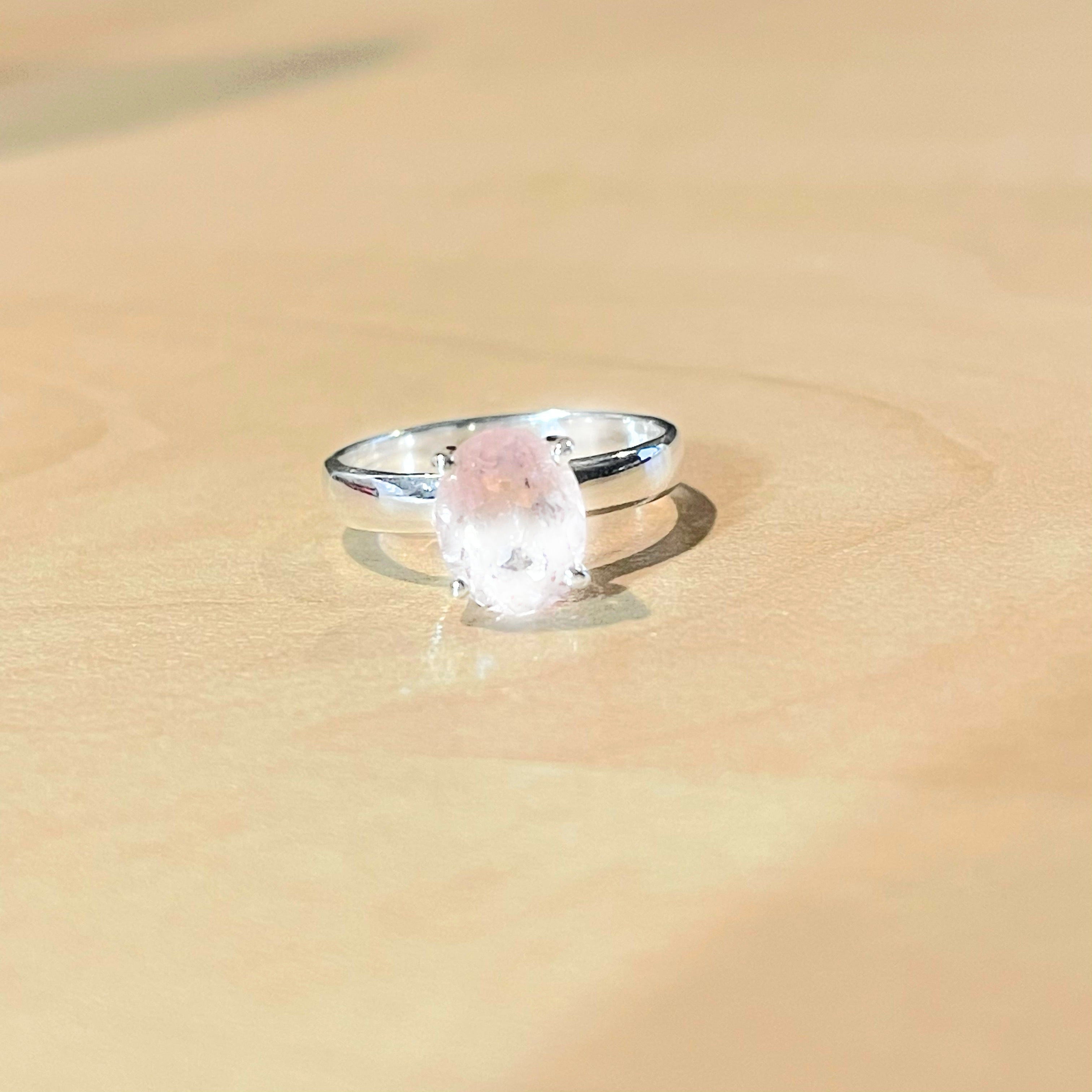 Natural Pink Morganite 925 Sterling Silver Engagement Ring Size 6.25 - Natural Rocks by Kala
