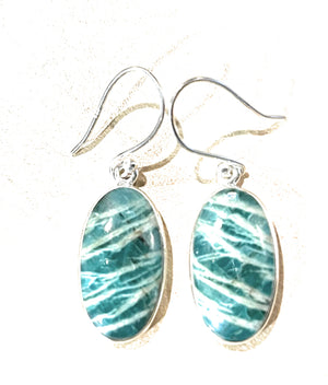 Natural Green Amazonite 925 Solid Sterling Silver Earrings 30mm - Natural Rocks by Kala
