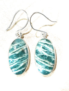 Natural Green Amazonite 925 Solid Sterling Silver Earrings 30mm - Natural Rocks by Kala