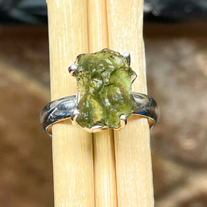 Natural Green Moldavite 925 Solid Sterling Silver Ring Size 7 - Natural Rocks by Kala