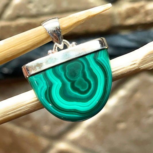 Natural Malachite 925 Solid Sterling Silver Pendant 27mm - Natural Rocks by Kala