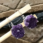 Genuine Purple Amethyst 925 Solid Sterling Silver Earrings 30mm - Natural Rocks by Kala