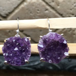 Genuine Purple Amethyst 925 Solid Sterling Silver Earrings 30mm - Natural Rocks by Kala