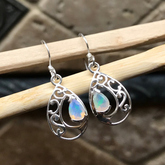 Genuine Ethiopian Opal 925 Solid Sterling Silver Earrings 25mm - Natural Rocks by Kala