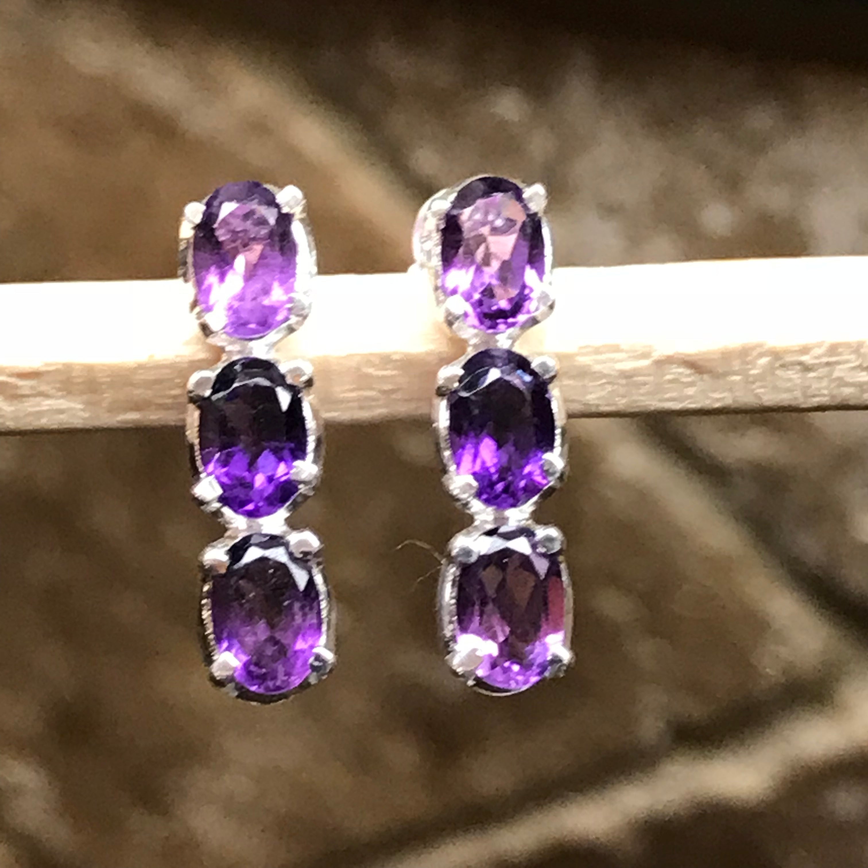 Natural 3.5ct Purple Amethyst 925 Solid Sterling Silver Earrings 18mm - Natural Rocks by Kala