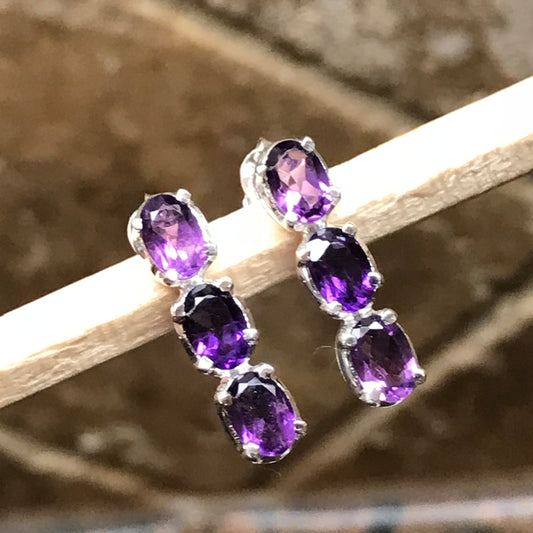 Natural 3.5ct Purple Amethyst 925 Solid Sterling Silver Earrings 18mm - Natural Rocks by Kala