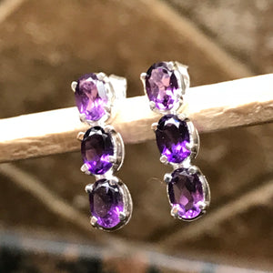 Natural 3.5ct Purple Amethyst 925 Solid Sterling Silver Earrings 18mm - Natural Rocks by Kala