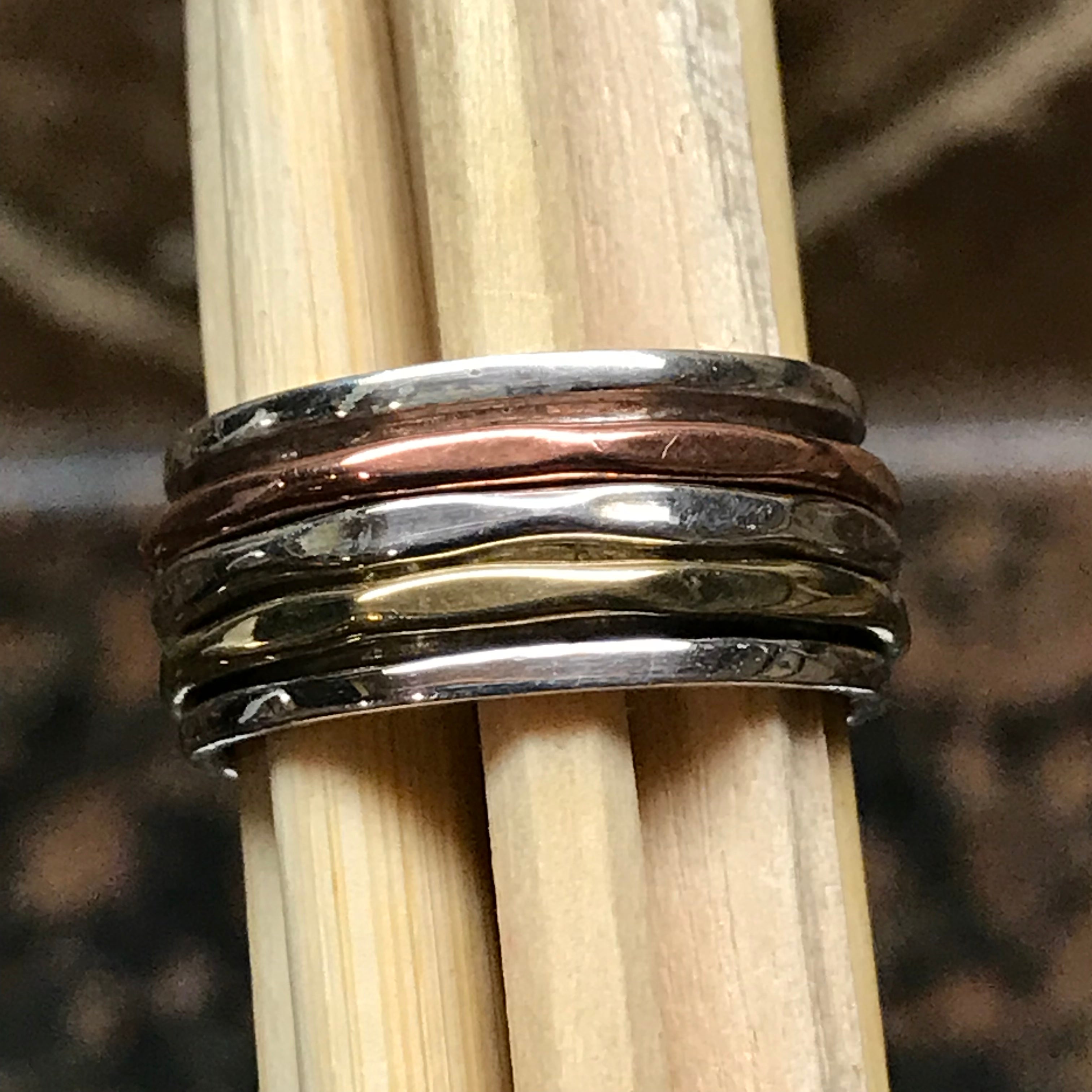 Textured, Hammered spinner wide band 925 Solid Sterling Silver Unisex Ring 6, 7, 8, 9 - Natural Rocks by Kala