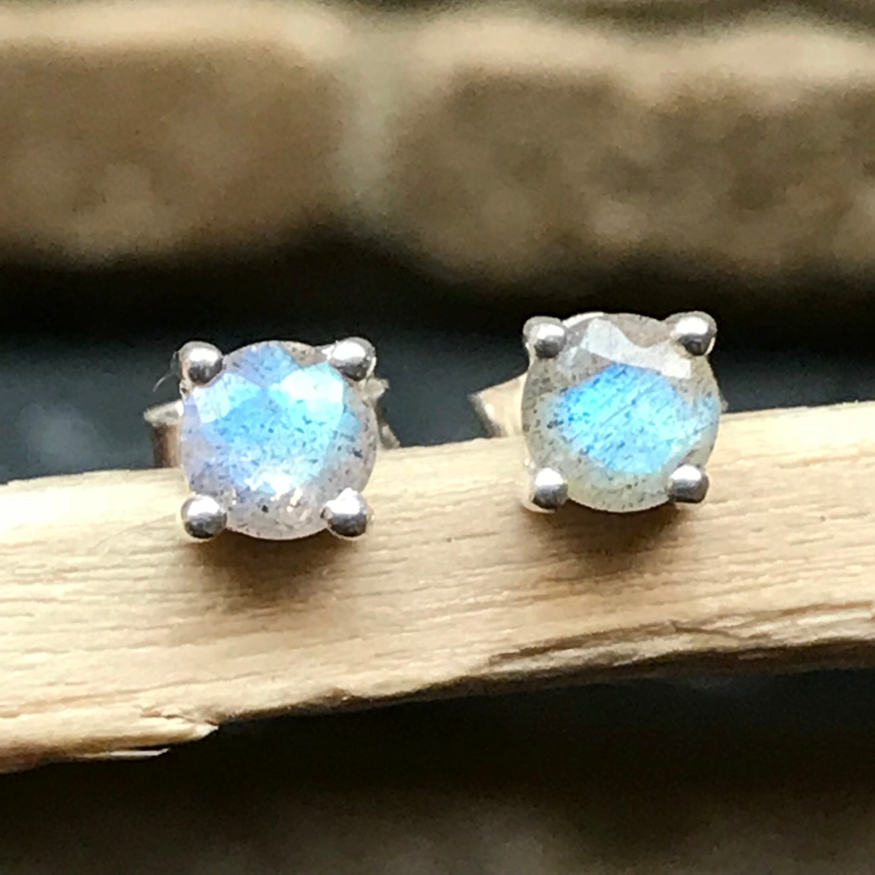 Natural Blue Labradorite 925 Sterling Silver Earrings 4mm - Natural Rocks by Kala