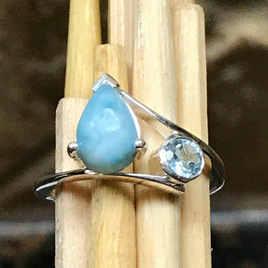 Natural Dominican Larimar 925 Solid Sterling Silver Ring Size 6, 7, 8, 9 - Natural Rocks by Kala
