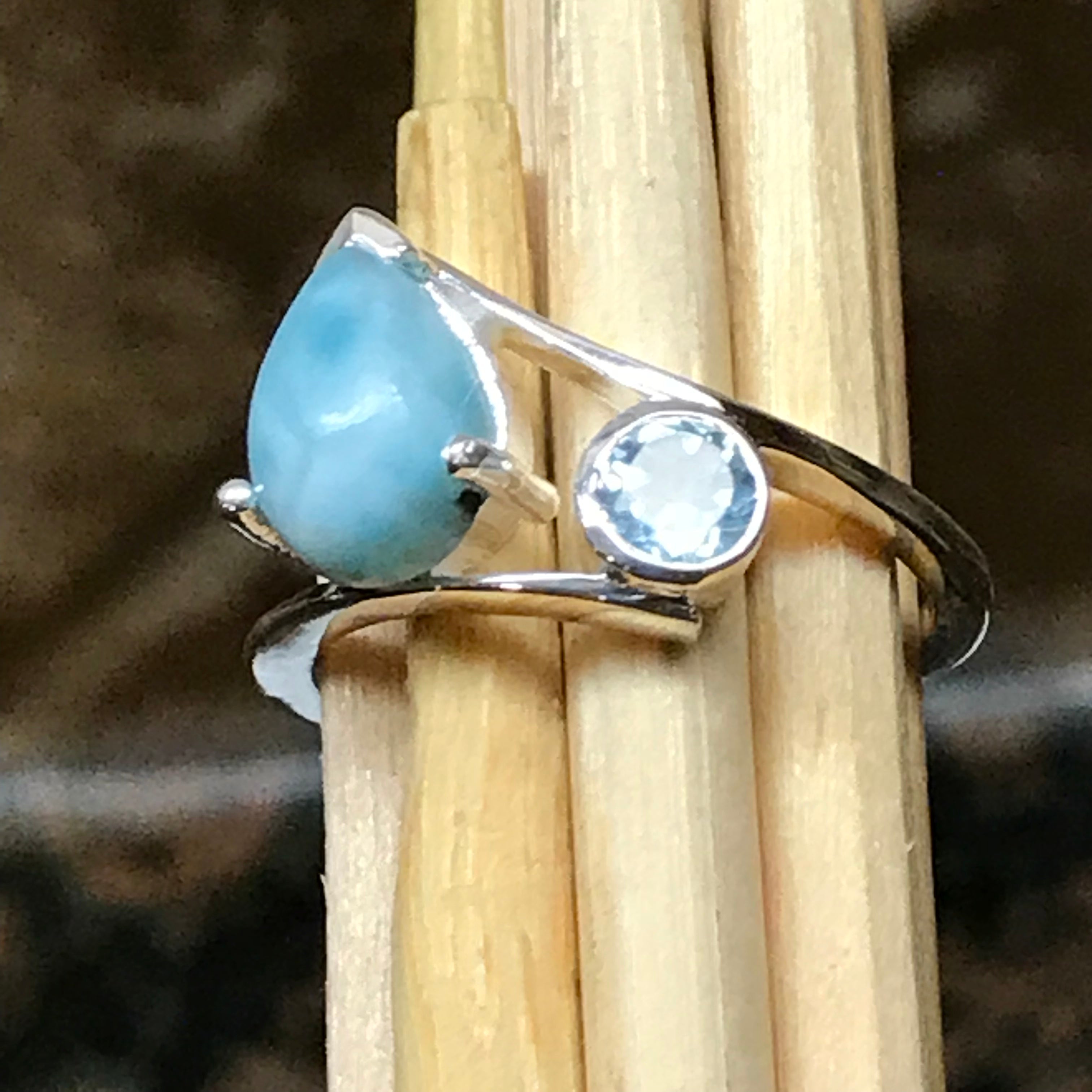 Natural Dominican Larimar 925 Solid Sterling Silver Ring Size 6, 7, 8, 9 - Natural Rocks by Kala