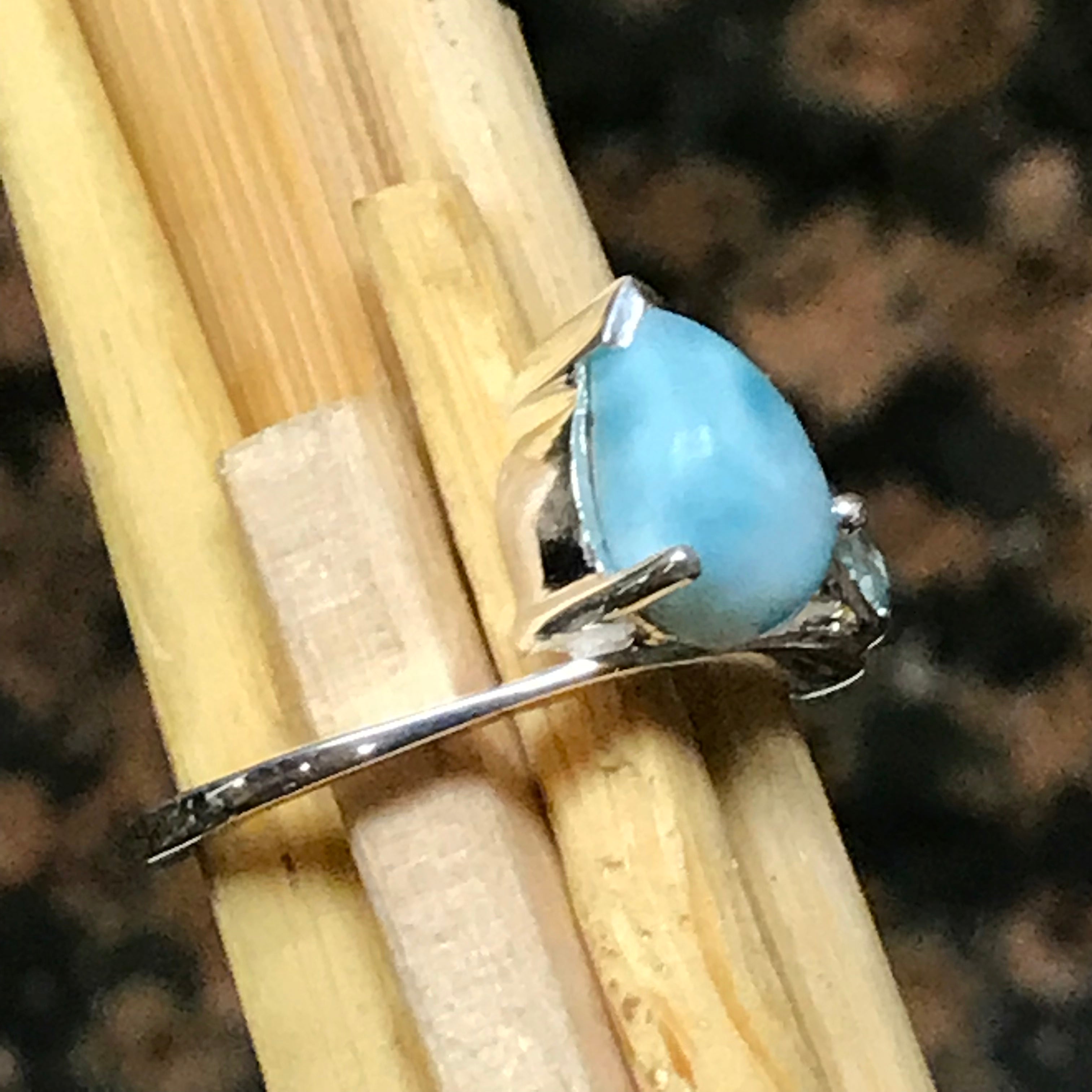 Natural Dominican Larimar 925 Solid Sterling Silver Ring Size 6, 7, 8, 9 - Natural Rocks by Kala