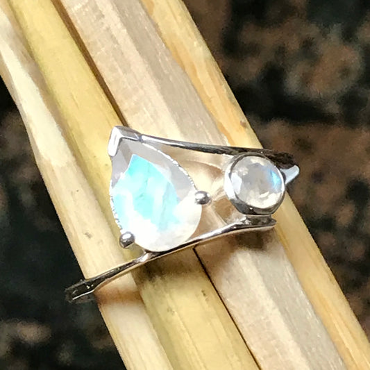 Genuine Rainbow Moonstone 925 Solid Sterling Silver Ring Size 5, 6, 7, 8, 9 - Natural Rocks by Kala