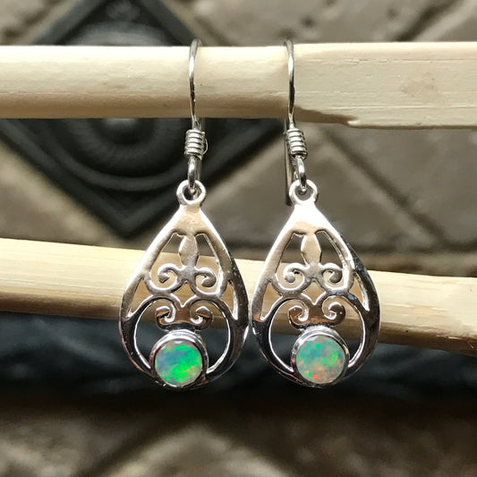 Genuine Ethiopian Opal 925 Solid Sterling Silver Earrings 30mm - Natural Rocks by Kala