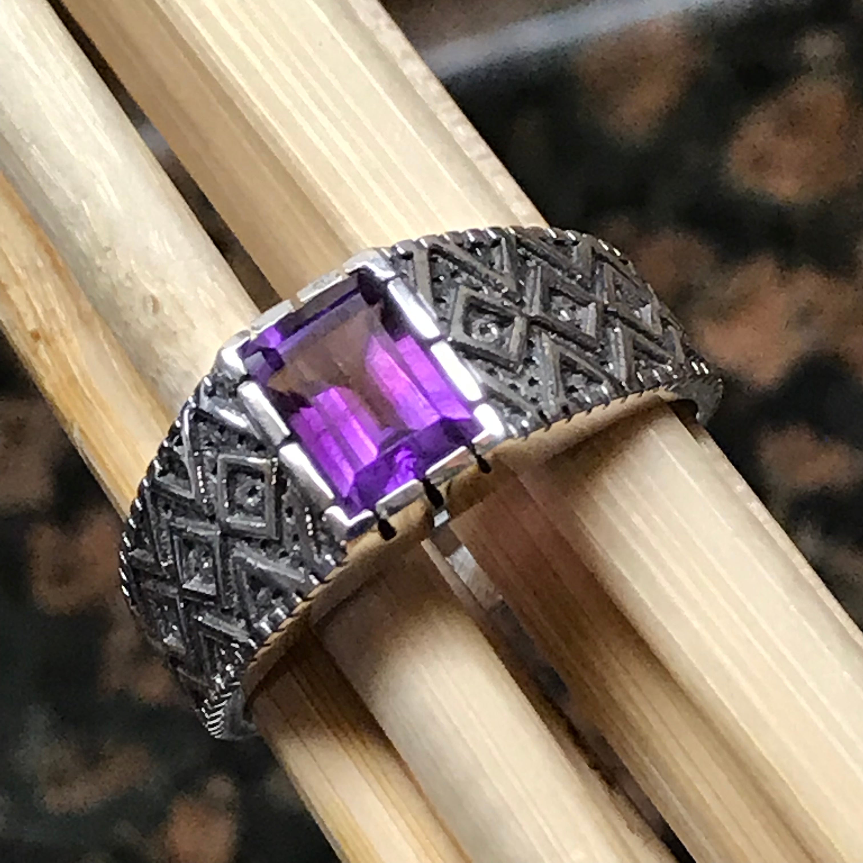 Genuine 2ct Purple Amethyst 925 Solid Sterling Silver Men's Ring Size 7, 8, 9, 10, 11, 12, 13 - Natural Rocks by Kala