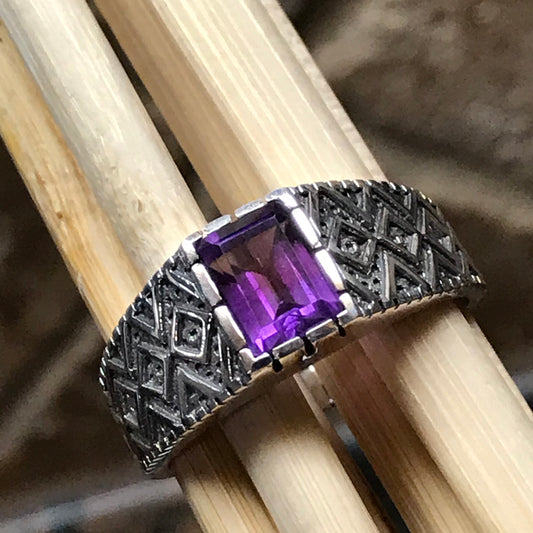 Genuine 2ct Purple Amethyst 925 Solid Sterling Silver Men's Ring Size 7, 8, 9, 10, 11, 12, 13 - Natural Rocks by Kala
