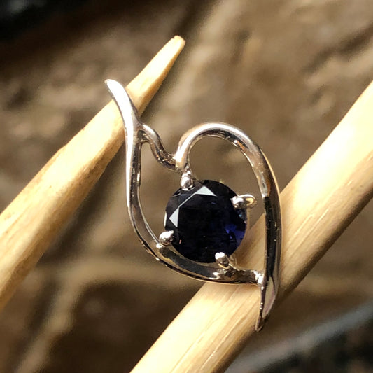 Natural 1ct Iolite 925 Solid Sterling Silver Heart Pendant 22mm - Natural Rocks by Kala