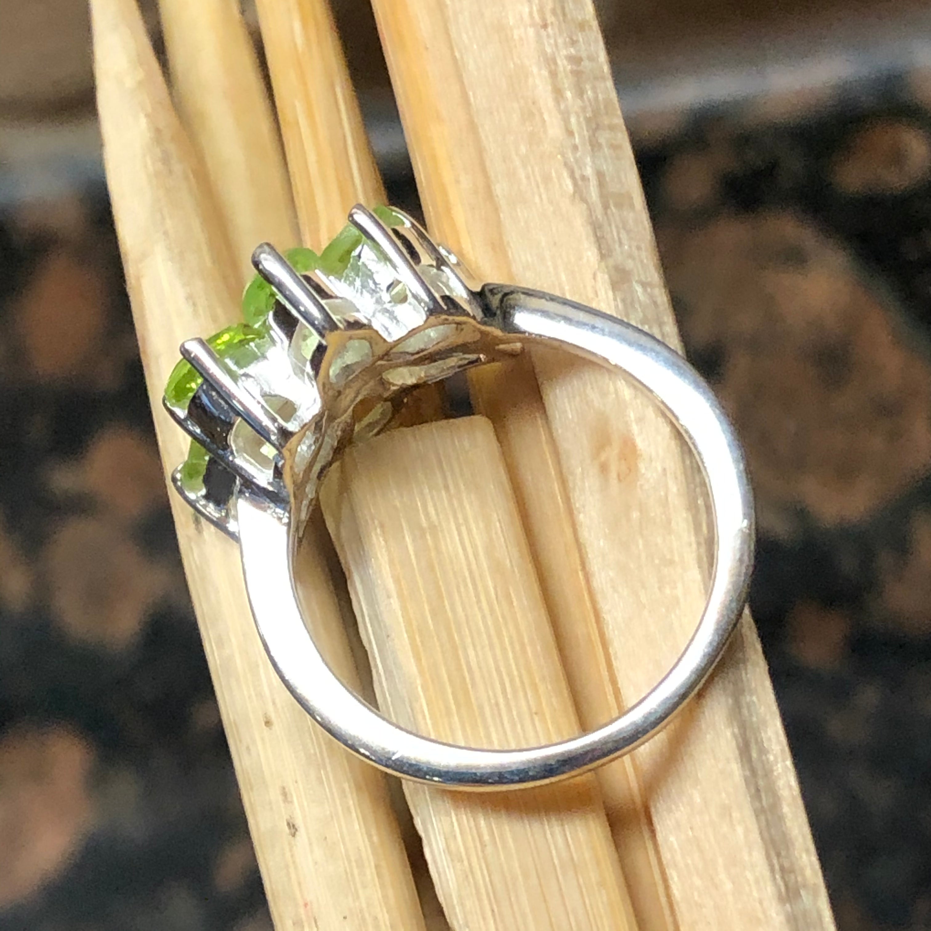 Natural 2.5ct Green Peridot 925 Solid Sterling Silver Ring Size 6, 7, 8, 9 - Natural Rocks by Kala