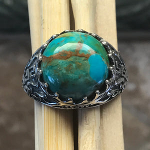 Natural Green and Blue Mohave Turquoise 925 Solid Sterling Silver Men's Ring Size 9, 10, 11, 12, 13 - Natural Rocks by Kala