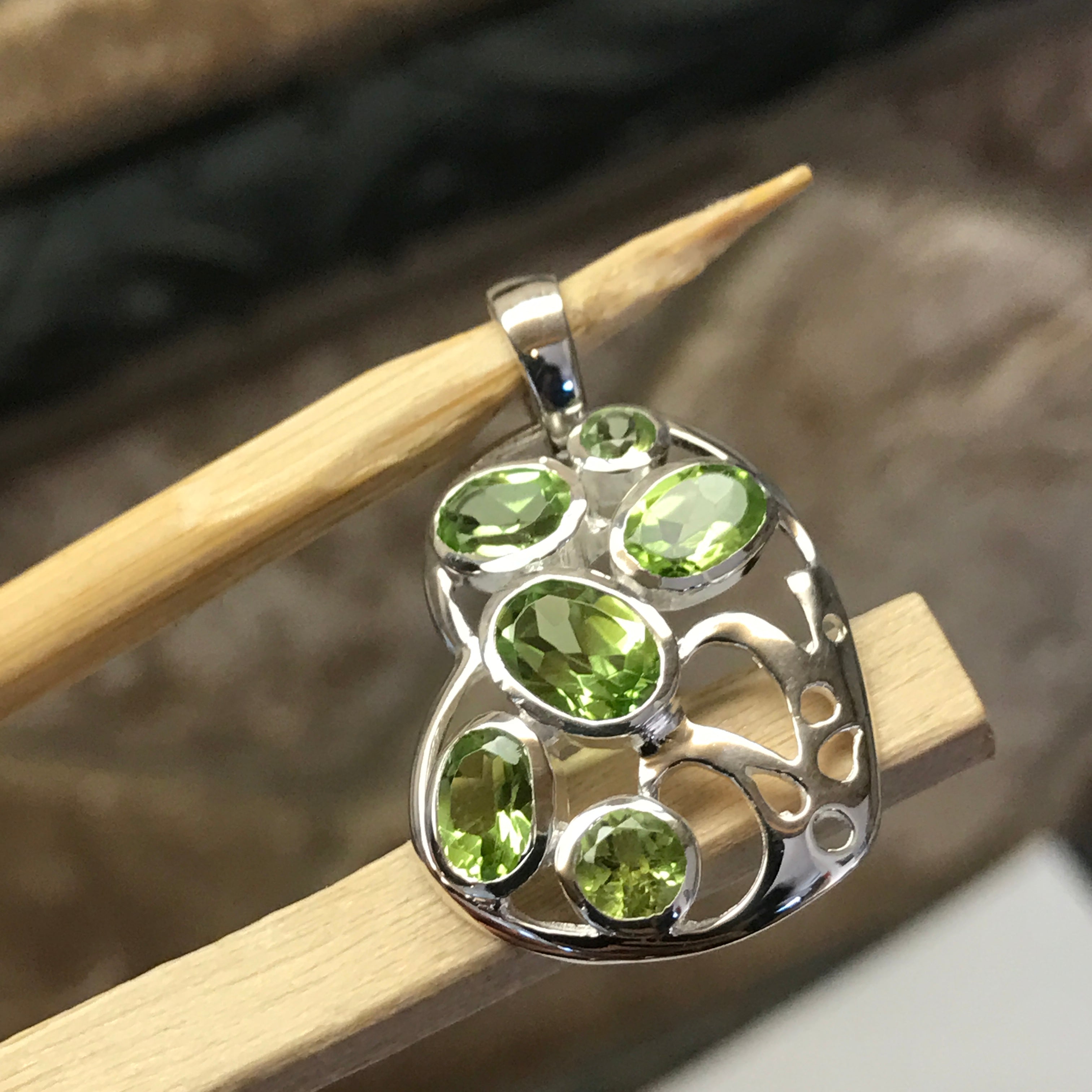 Genuine 2.5ct Peridot 925 Solid Sterling Silver Heart Pendant 25mm - Natural Rocks by Kala