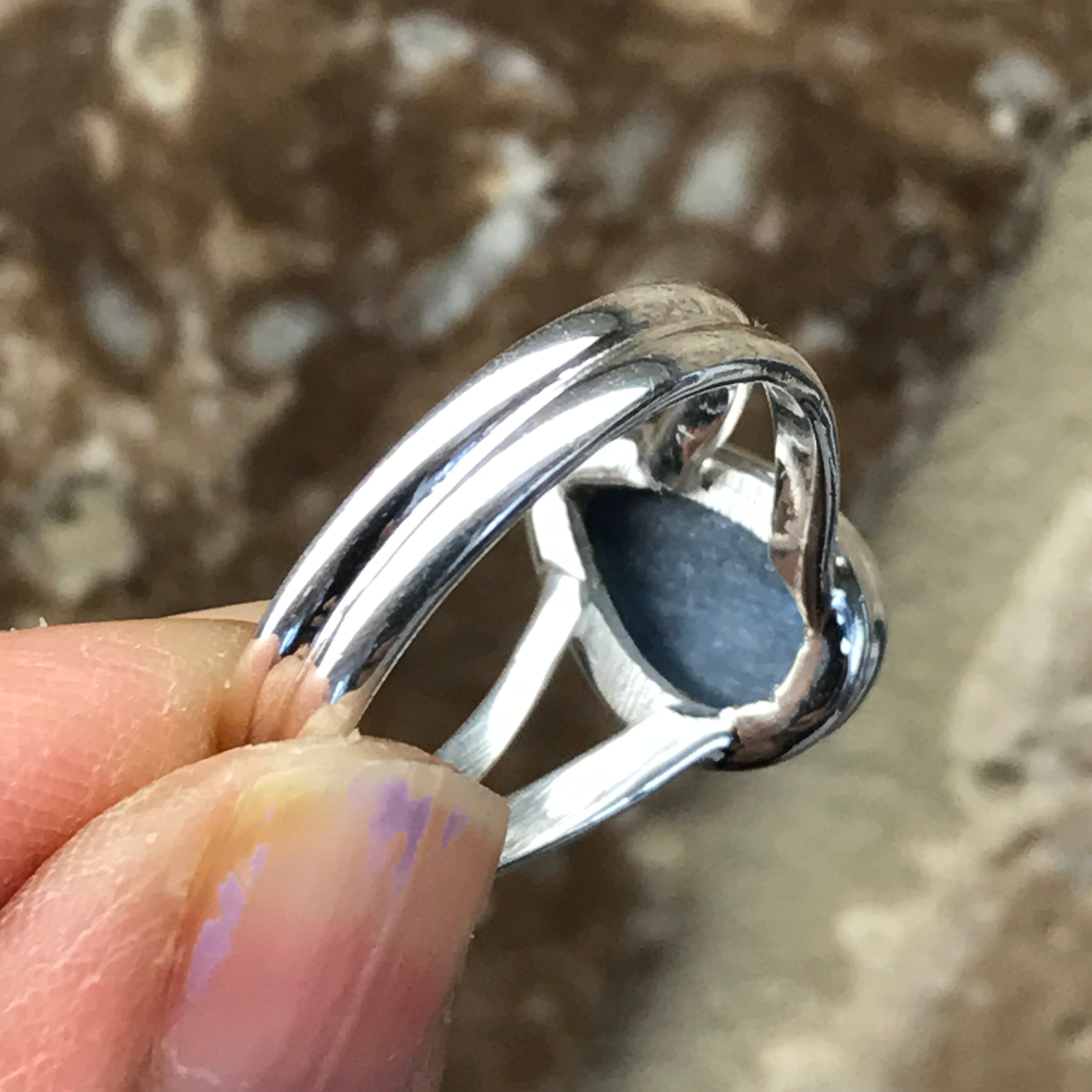 Natural Cabochan Royal Blue Kyanite 925 Solid Sterling Silver Engagement Ring Size 7.25, 8.5 - Natural Rocks by Kala